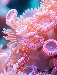 红色珊瑚摄影照片_粉红色硬珊瑚海葵触手细节