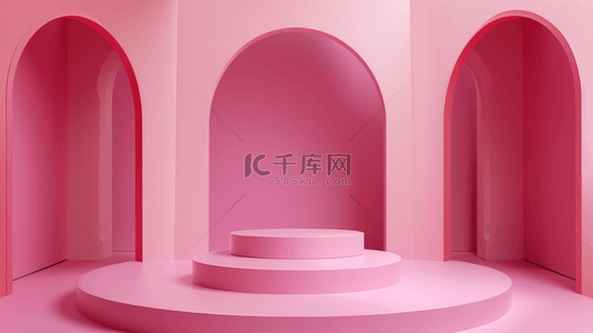 卖货直播间背景图片_618粉色3D圆拱门直播间背景