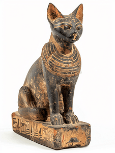 艺术花卉摄影照片_从古埃及孤立的猫雕像
