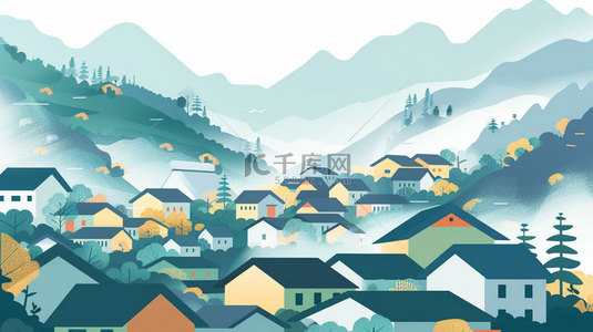 红日gif背景图片_红日远山村落合成创意素材背景