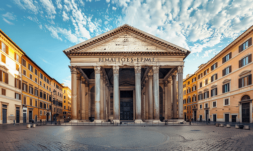 正面外墙摄影照片_罗马万神殿教堂的正面