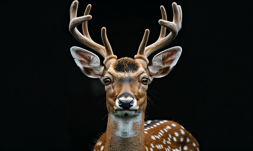 麋鹿背景摄影照片_黑色背景上的鹿