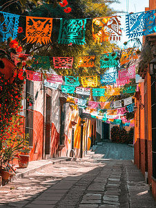 有五颜六色的装饰的墨西哥街道