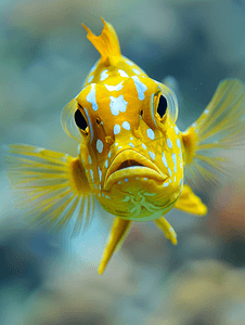 海洋动物黄色摄影照片_孤立的丑角文件鱼看着你