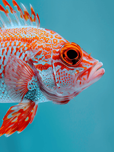 红色珊瑚摄影照片_热带孤立多彩的红色鱼
