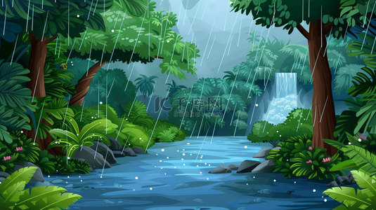 干旱大地下雨背景图片_森林树木下雨合成创意素材背景