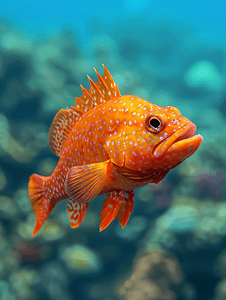 海洋上孤立的红色彩色石斑鱼