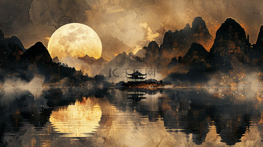 水面倒影背景图片_月亮水面倒影合成创意素材背景