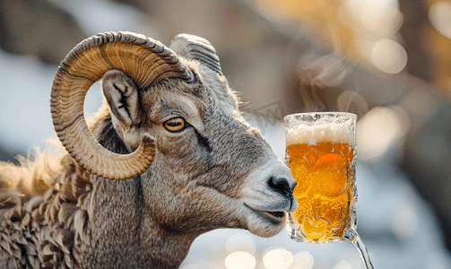 鹿羱羊长角羊斯坦博克喝酒时