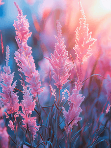 ai光线摄影照片_粉红色的草花在傍晚的阳光下盛开