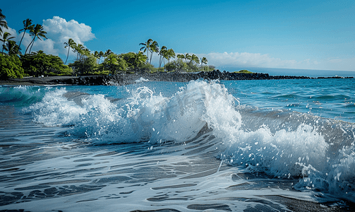 海浪波浪摄影照片_夏威夷大岛的科纳港海浪