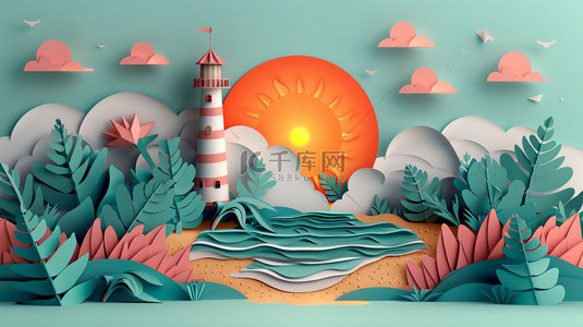 创意海滩素材背景图片_夏日海滩纸片合成创意素材背景