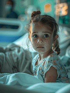 在医院接受医疗期间哭泣的小女孩在医院就诊时得到