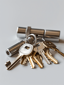 圆筒锁中的一堆房子钥匙