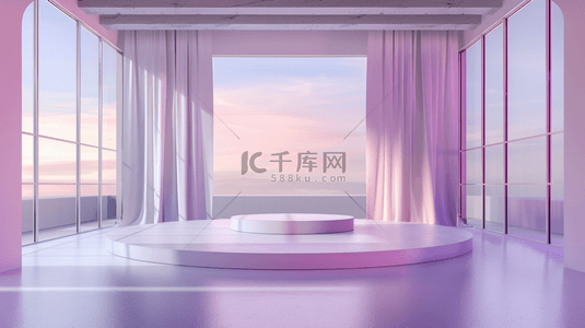 粉紫色产品背景图片_618粉紫色3D直播间室内大窗空间1背景