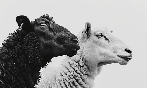 喇叭绿色摄影照片_黑色和白色的羊在咩咩叫