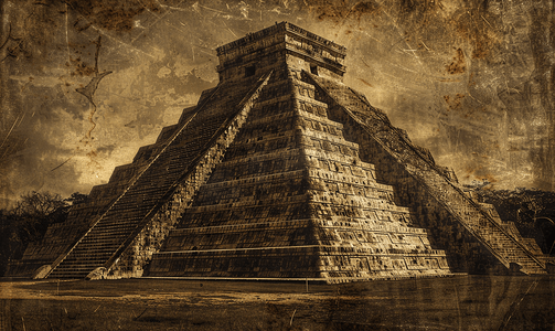 国学文化小报摄影照片_奇琴伊察的库库尔坎神庙又名墨西哥尤卡坦半岛的库库尔坎金字塔