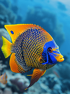 马来西亚婆罗洲西巴丹岛的一条色彩鲜艳的成年帝王天使鱼