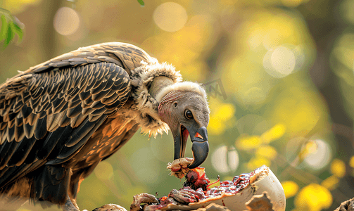 动物鸟类摄影照片_秃鹰在吃死去的动物时