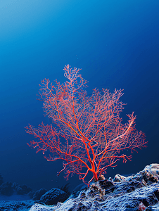 深蓝色海洋上的柳珊瑚