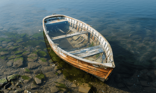 被遗弃的沉没木船