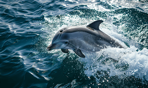 背景大海摄影照片_海豚在深蓝色的大海中跳跃