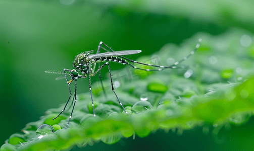 昆虫叶子摄影照片_叶子上的宏观蚊子