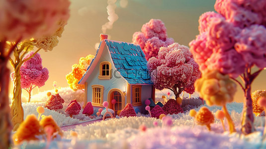 创意房屋背景图片_冰淇淋房屋云层合成创意素材背景