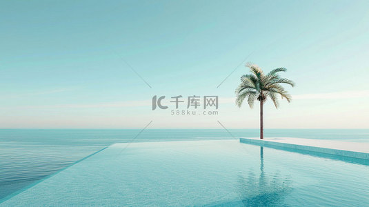 泳池素材背景图片_泳池椰树建筑合成创意素材背景