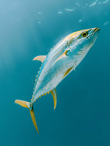 蓝色月亮手绘摄影照片_马尔代夫蓝色潜水中孤立的巨型鲹鱼