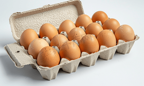 纸箱中棕色未煮熟未煮熟的鸡蛋的垂直照片
