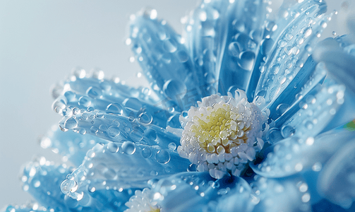 被气泡覆盖的幻蓝色菊花