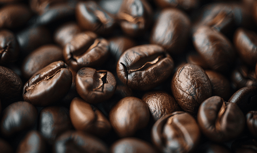 咖啡豆背景深烘焙咖啡豆特写