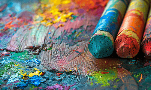 儿童创意摄影照片_画布上各种颜色的蜡笔