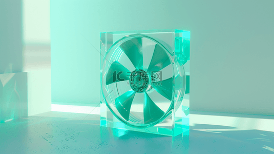 何必素材背景图片_清凉夏天透明薄荷绿色3D风扇素材