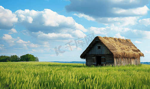 有稻草屋顶的春天谷仓
