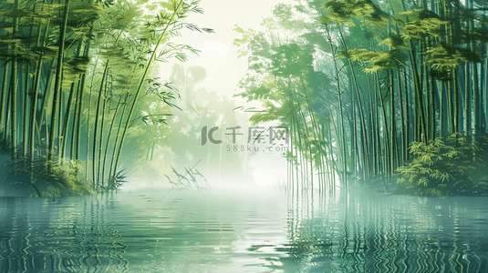 中式文艺风格江面上竹子竹林的背景
