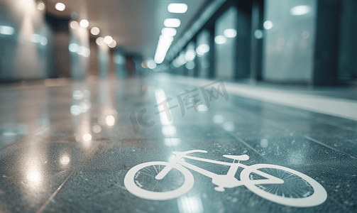 方向标志摄影照片_地板上的自行车标志