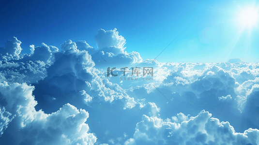 蓝色天空太阳光芒照射大气层的背景