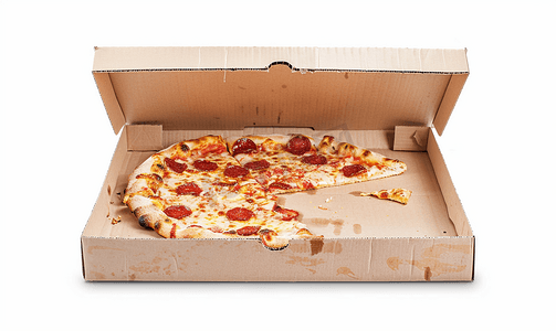 白色背景上隔离的空吃披萨盒