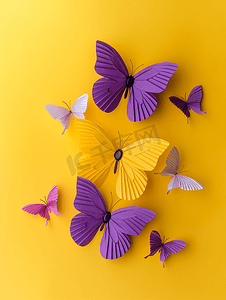 彩色纸蝴蝶背景黄紫色昆虫