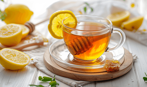 茶蜂蜜摄影照片_加一点蜂蜜的热柠檬茶