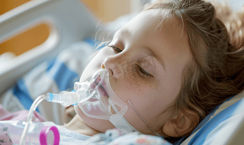 的小女孩摄影照片_生病的小女孩住院带呼吸仪