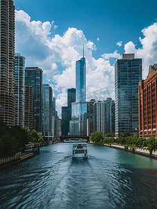 芝加哥河在一个阳光明媚的夏日