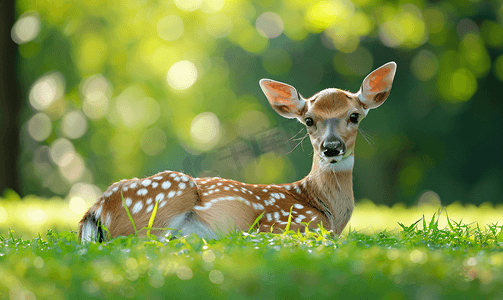 坐在公园的年轻鹿