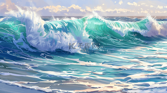 绘画唯美大海海浪翻滚太阳阳光的背景