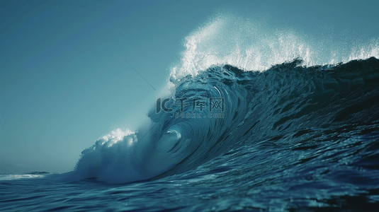 蓝色自然海面海浪翻滚的背景