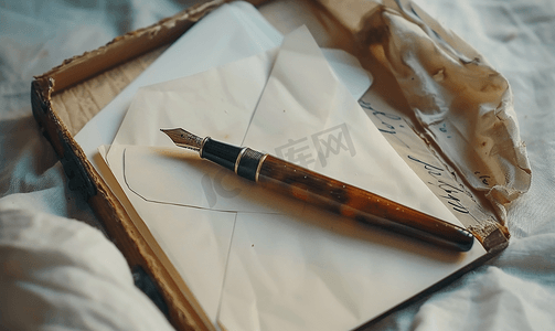 笔尖钢笔墨水纸信封在打开的抽屉里
