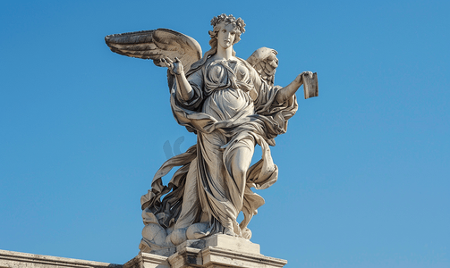 游客拍摄罗马桥上的天使雕像