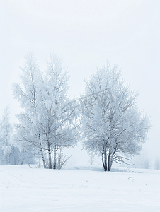 冬日阴天全帧背景下覆盖着雪的冰冻树木